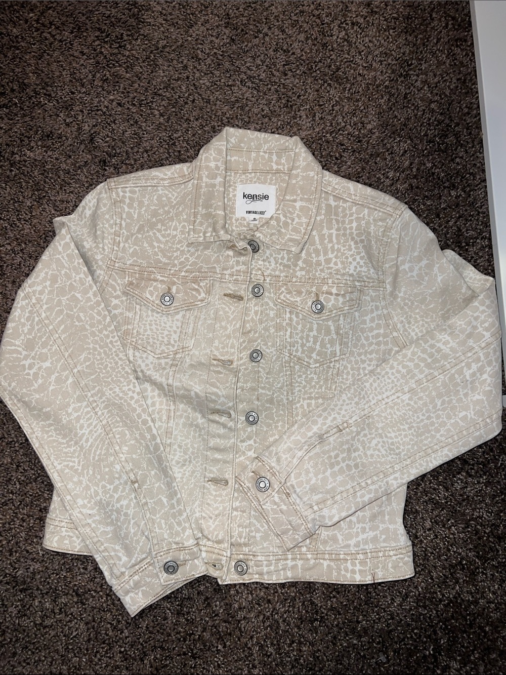 Kensie Cream Animal-Print  Denim Jacket